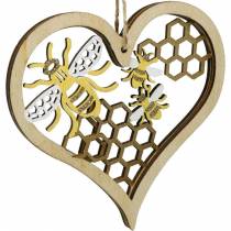 Coeur décoratif abeilles jaune, coeur en bois doré pour accrocher la décoration d&#39;été 6pcs