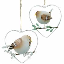 Pendentif coeur avec moineaux, décoration printanière, coeur métal, Saint Valentin, coeur oiseau 4pcs