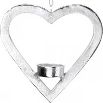 Article Photophore au coeur, décoration bougie à accrocher, mariage, décoration de l&#39;Avent en métal argenté H17.5cm