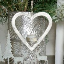 Article Coeur à accrocher, photophore pour l&#39;Avent, décoration mariage métal argenté H24cm