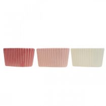 Article Coeur décoratif en céramique blanc, rose, mini jardinière H6cm 3 pcs