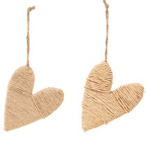 Article Coeurs à suspendre décoration chanvre et raphia naturel H10,5cm 8 pcs