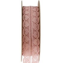 Ruban dentelle coeurs ruban décoratif dentelle vieux rose 25mm 15m
