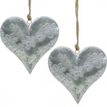 Coeurs à suspendre, décoration métal avec gaufrage, Saint Valentin, décoration printemps argent, blanc H13cm 4pcs