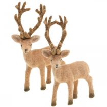 Article Cerf décoratif figurine décorative renne décoratif floqué H17cm 6 pcs