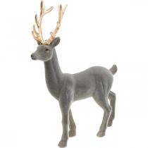 Article Figurine déco cerf décoratif renne floqué gris H37cm