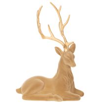 Article Figurine décorative représentant un cerf couché avec des bois, décor floqué, 58 cm