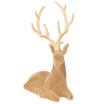 Article Figurine décorative représentant un cerf couché avec des bois, décor floqué, 58 cm
