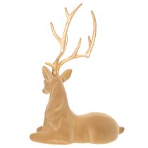 Article Figurine décorative représentant un cerf couché avec des bois, décor floqué, 58 cm
