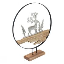 Article Décoration cerf anneau décoration support métal bois argent Ø38cm