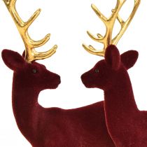 Cerf Déco Renne Veau Bordeaux Doré Floqué 20cm Lot de 2