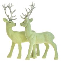 Article Cerf Déco Renne Vert Gris Veau Floqué 20cm Lot de 2