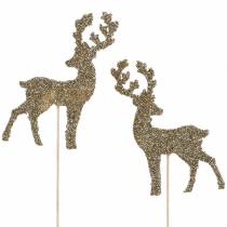 Article Bouchon décoratif cerf paillettes or assorti 8/10cm 18 pcs