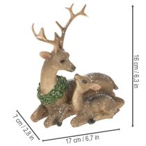 Article Figurine décorative représentant une famille de cerfs sous la neige, 17 cm