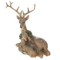 Article Figurine décorative représentant une famille de cerfs sous la neige, 17 cm