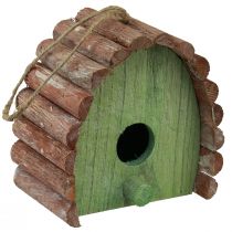 Article Nichoir décoratif à suspendre avec toit rond en bois vert marron 16,5×10×17cm