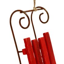Article Luge en bois à suspendre rouge 12cm x 4.5cm x 3.5cm 6pcs