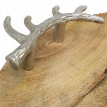 Plateau en bois rond avec manche en bois de cerf plateau décoratif rustique Ø39cm