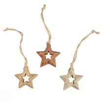 Article Pendentifs en bois étoiles en bois décorations naturelles pour sapin de Noël Ø4,5cm 8pcs