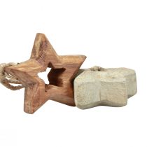 Article Étoiles en bois naturel suspendues avec corde – Lot de 8 pièces – 4,5 cm