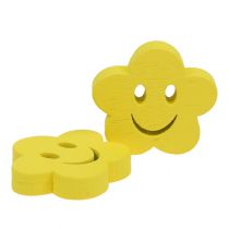 Fleur en bois jaune avec visage 2,5 cm 48 p.