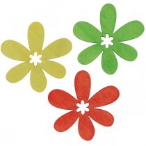 Fleurs en bois parsemer décoration fleurs bois jaune/orange/vert Ø4cm 72p