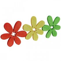 Article Fleurs en bois parsemer décoration fleurs bois jaune/orange/vert Ø4cm 72p