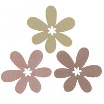 Fleurs en bois parsemer décoration fleurs bois beige/jaune/rose Ø4cm 72p