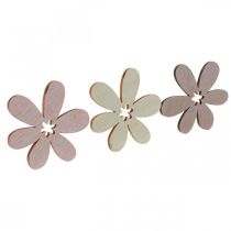Fleurs en bois parsemer décoration fleurs bois beige/jaune/rose Ø4cm 72p
