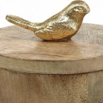 Article Boîte à bijoux avec oiseau, ressort, boîte déco en bois de manguier, vrai bois naturel, doré H11cm Ø12cm