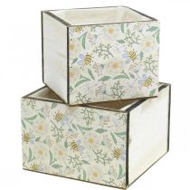 Boîtes à planter, décoration en bois, boîte décorative avec abeilles, décoration printanière, shabby chic L15/12cm H10cm lot de 2