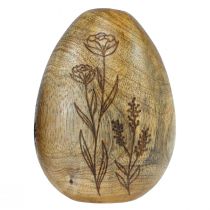 Article Oeufs en bois de manguier naturel Oeufs de Pâques en bois décor floral H10cm 3 pcs