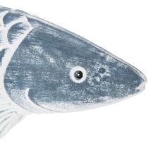 Article Poisson en bois bleu et blanc, décoration de poisson, apprêt de bois, 35 cm, 1 pièce