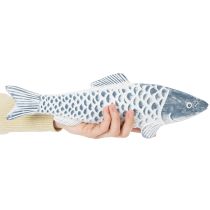 Article Poisson en bois bleu et blanc, décoration de poisson, apprêt de bois, 35 cm, 1 pièce