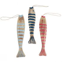 Article Poisson en bois à suspendre décoration poisson bois 29cm coloré 3 pièces