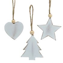 Article Cintres en bois assortis. Blanc 5-6cm 6 pièces