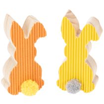 Article Décorations de Pâques en bois, lapins jaunes et oranges, 4 x 8 cm, lot de 6