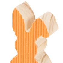 Article Décorations de Pâques en bois, lapins jaunes et oranges, 4 x 8 cm, lot de 6