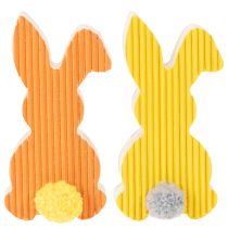 Article Décorations de Pâques en bois, lapins jaunes et oranges, 4 x 8 cm, lot de 6