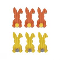 Article Lapins en bois lapins décoratifs décoration de Pâques jaune orange 4×8cm 6pcs