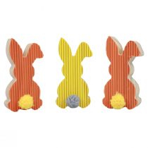 Article Lapins en bois lapins décoratifs décoration de Pâques jaune orange 4×8cm 6pcs