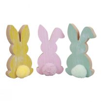 Article Lapins en bois lapins décoratifs décoration de Pâques bois pastel 8,5×16cm 6pcs