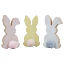 Article Lapins en bois lapins décoratifs décoration de Pâques bois pastel 8,5×16cm 6 pcs