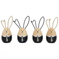 Article Oeufs de lapin en bois décoration de Pâques noir blanc Ø4,5cm 12cm 4pcs