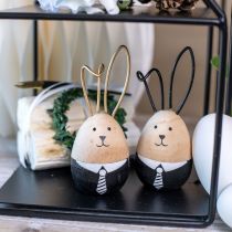 Article Oeufs de lapin en bois décoration de Pâques noir blanc Ø4,5cm 12cm 4pcs