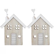 Article Maison en bois déco Petites maisons St Valentin Blanc et nature 20cm 2pcs