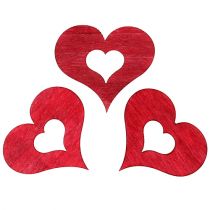 Coeur en bois pour saupoudrer rouge 4cm 72pcs