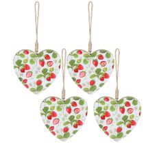 Article Cœur décoratif Motif fraise Pendentif en bois 10×10cm 4 pcs