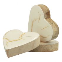 Article Coeurs en bois coeurs décoratifs or blanc brillant craquelé 4,5 cm 8 pcs