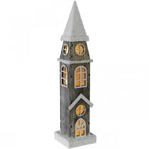 Article Tour de la maison lumineuse en bois Clocher de l&#39;église de Noël H45cm